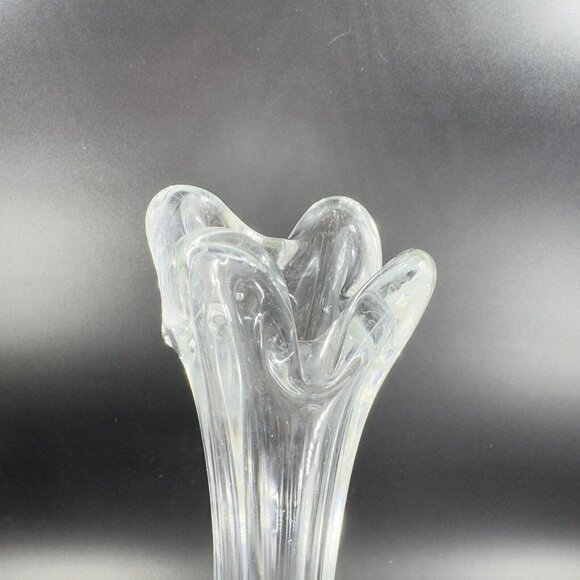 Vintage 1980s Clear Swung Art Glass Vase Tall Glass Decor Abstract Shaped Vase - Picture 5 of 15